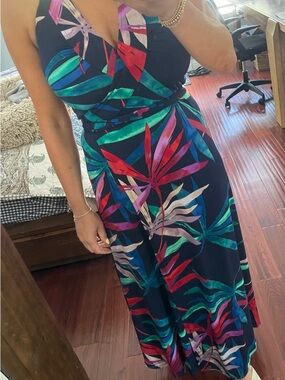 Veronica M Navy Maxi Dress with Tropical Multi-Color Leaf Print